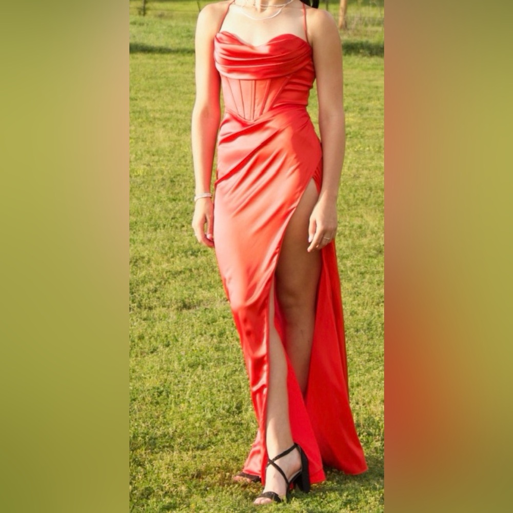 Stunning Burnt Orange prom dress with Side Slit
